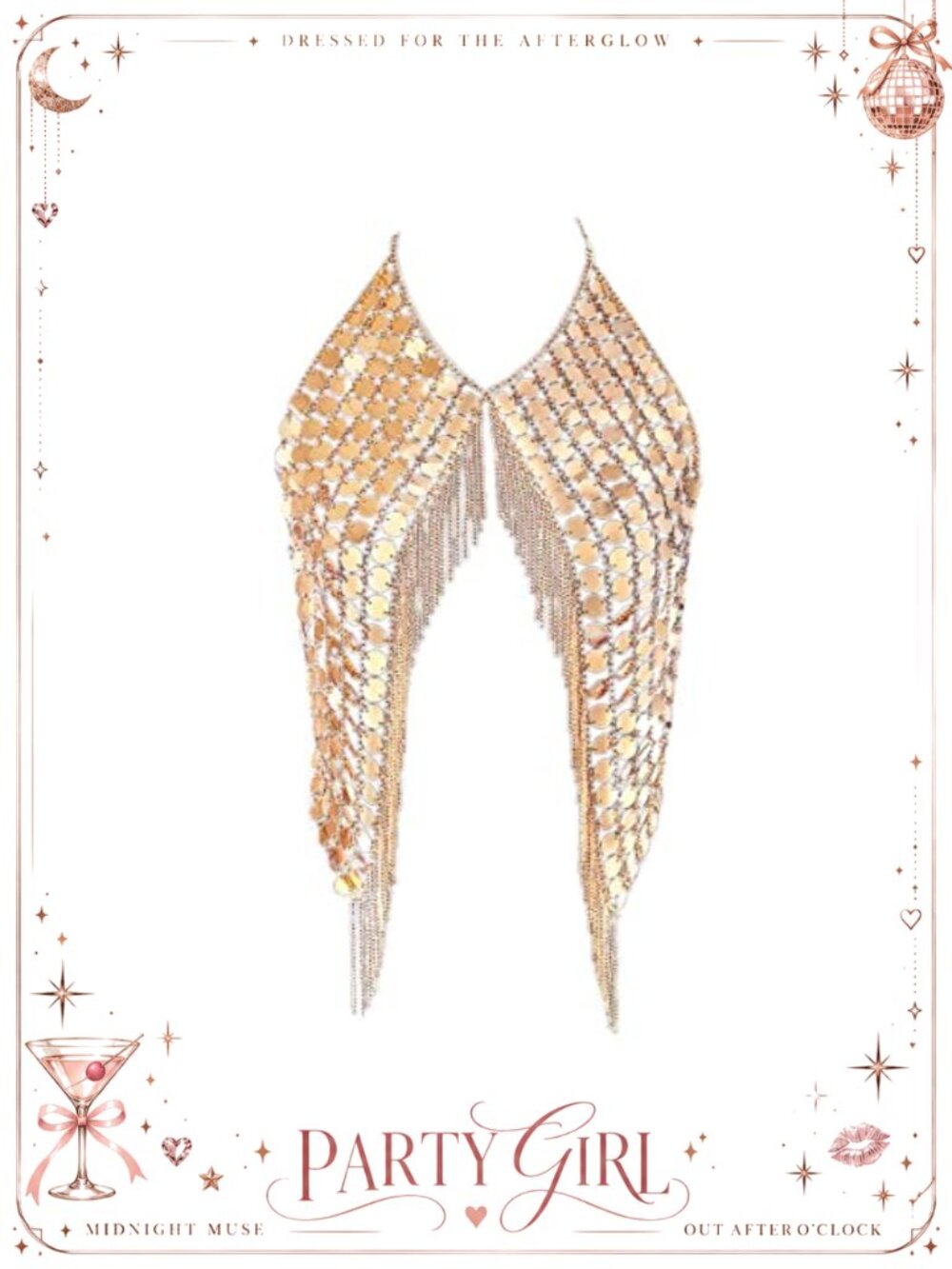 Sexy Halter Backless Body Chain Necklace with Tassels Adjustable Party Jewelry